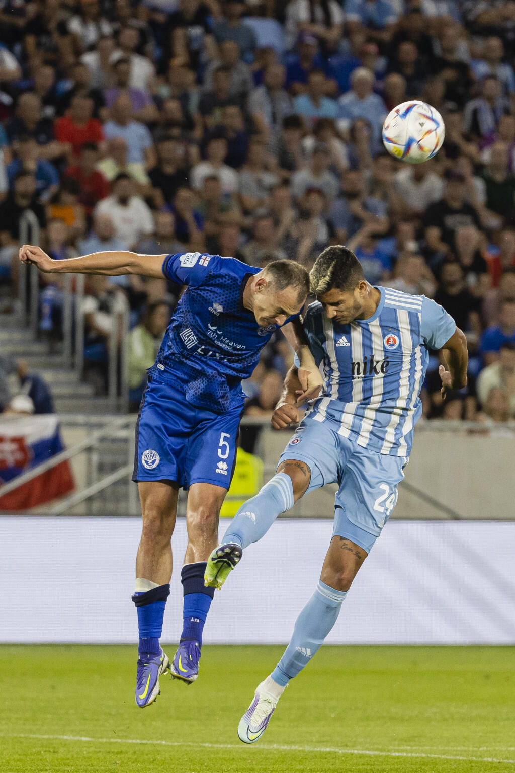Na snímke Eric Ramirez počas prvého zápasu prvého predkola UEFA Ligy Majstrov 2022/23 medzi ŠK Slovan Bratislava a FC Dinami Batumi.
