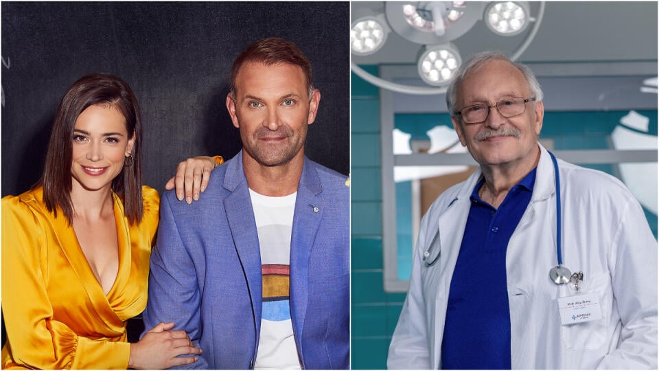 Seriál TV Markíza Pán profesor IV (vľavo) a záber zo seriálu Nemocnica TV Joj (vpravo).