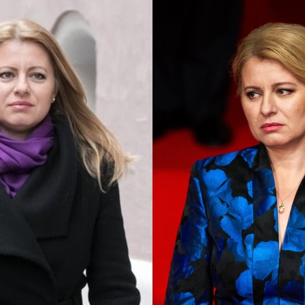 Zuzana Čaputová v outfite pred voľbami (vľavo) a ako prezidentka (vpravo).