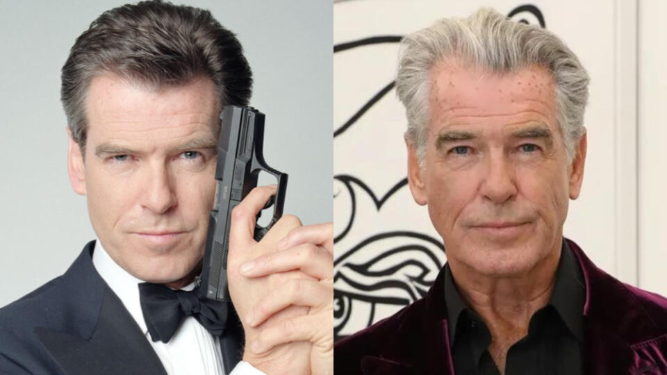 Pierce Brosnan v roku 2002 ako James Bond a teraz ako 70-ročný