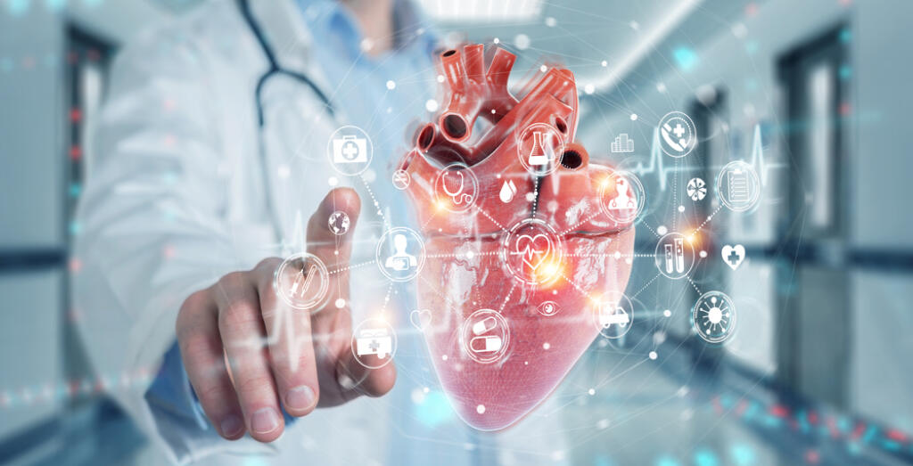 Cardiologist,On,Blurred,Background,Using,Digital,X-ray,Of,Human,Heart