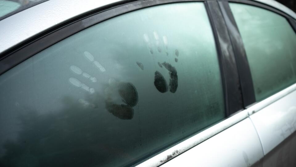 A,Couple,Of,Handprints,On,The,Car,Window.,Prints,On