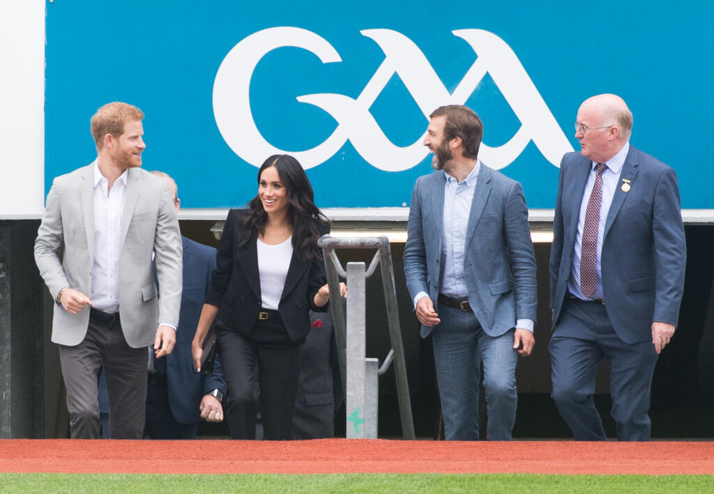 DUBLIN, IRELAND - JULY 11: Prince Harry, Duke of Sussex and Meghan, Duchess of Sussex visit Croke Park, home of Ireland's largest sporting organisation, the Gaelic Athletic Association on July 11, 2018 in Dublin, Ireland. (Photo by Samir Hussein/Samir Hussein/WireImage)