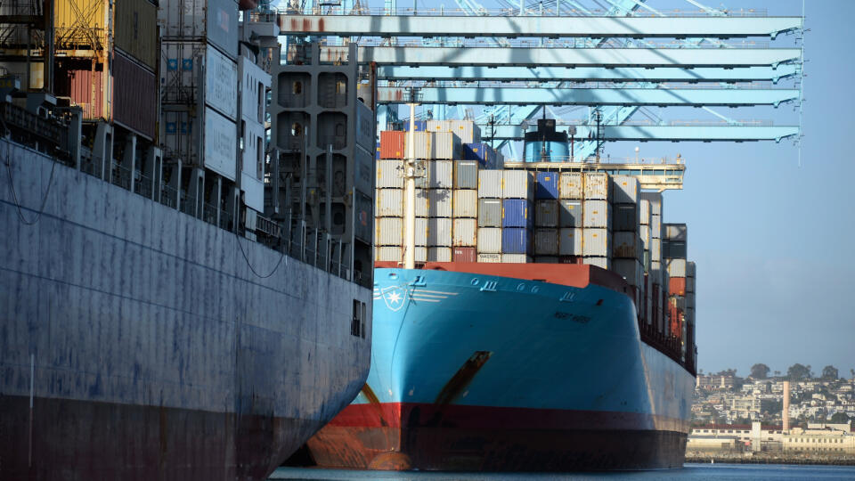 SAN PEDRO, CA - APRIL 16: Large container ships are docked at the Maersk container terminal in the Port of Los Angeles on April 16, 2013 in San Pedro, California. The Port of Los Angeles Police are under a heightened state of alert one day after explosions at the Boston Marathon killed 3 people and wounded more than 170 others. (Photo by Kevork Djansezian/Getty Images)