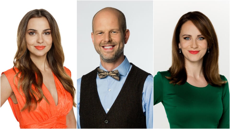 Moderátori Televíznych novín Markízy. Zľava: Zuzana Čimová, Daniel Očenáš, Lenka Vavrinčíková