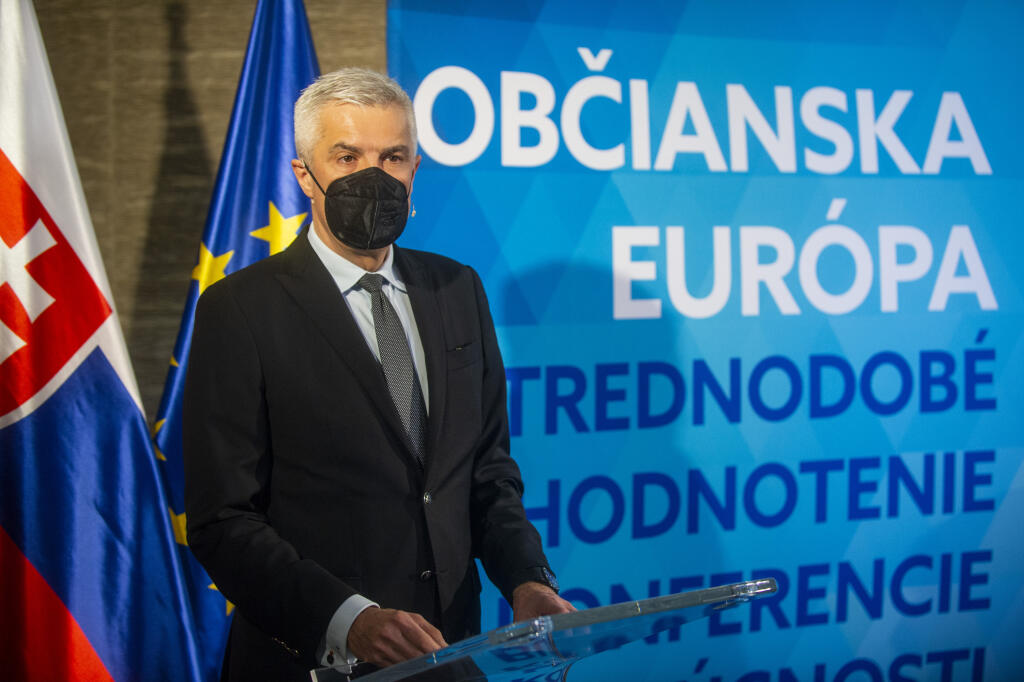 Na snímke minister zahraničných vecí a európskych záležitostí SR Ivan Korčok počas Konferencie Občianska Európa - Strednodobé hodnotenie Konferencie o budúcnosti Európy (CoFoE) 27. januára 2022 v Bratislave. FOTO TASR - Jakub Kotian