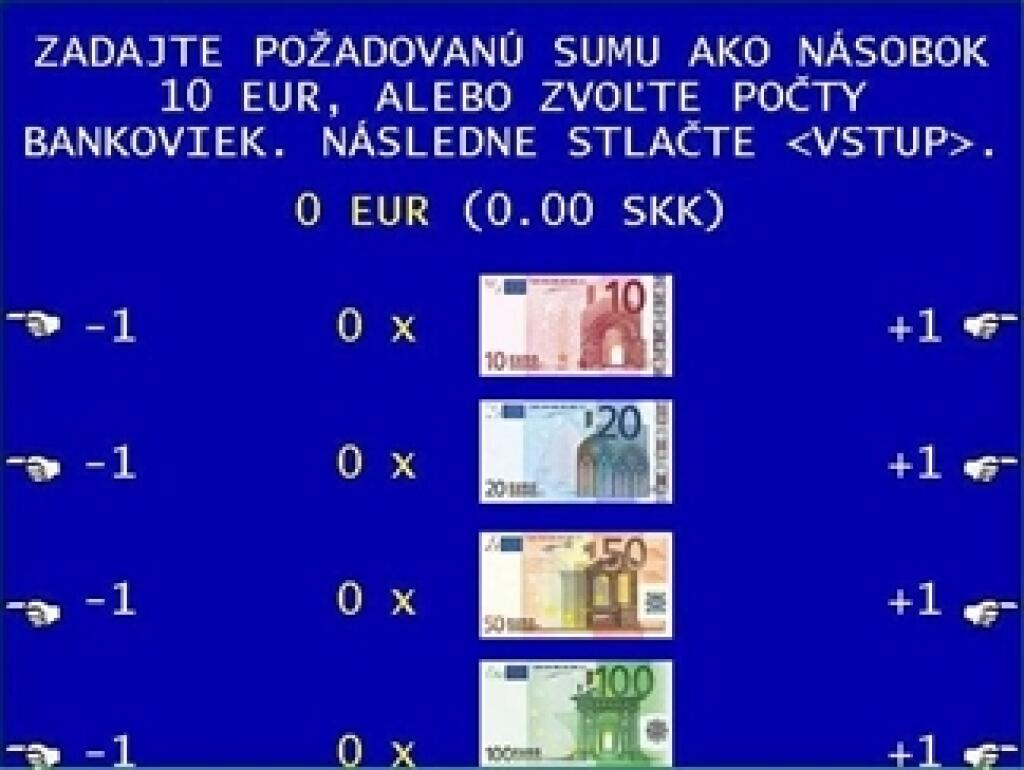 Bankomat umožní zvoliť si hodnotu bankoviek