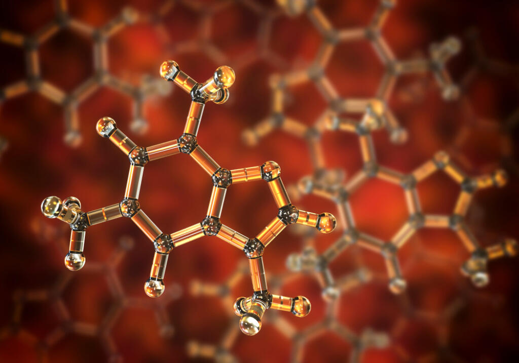 Caffeine,Molecule,,3d,Illustration.,Caffeine,Is,Found,In,Coffee,,Tea,