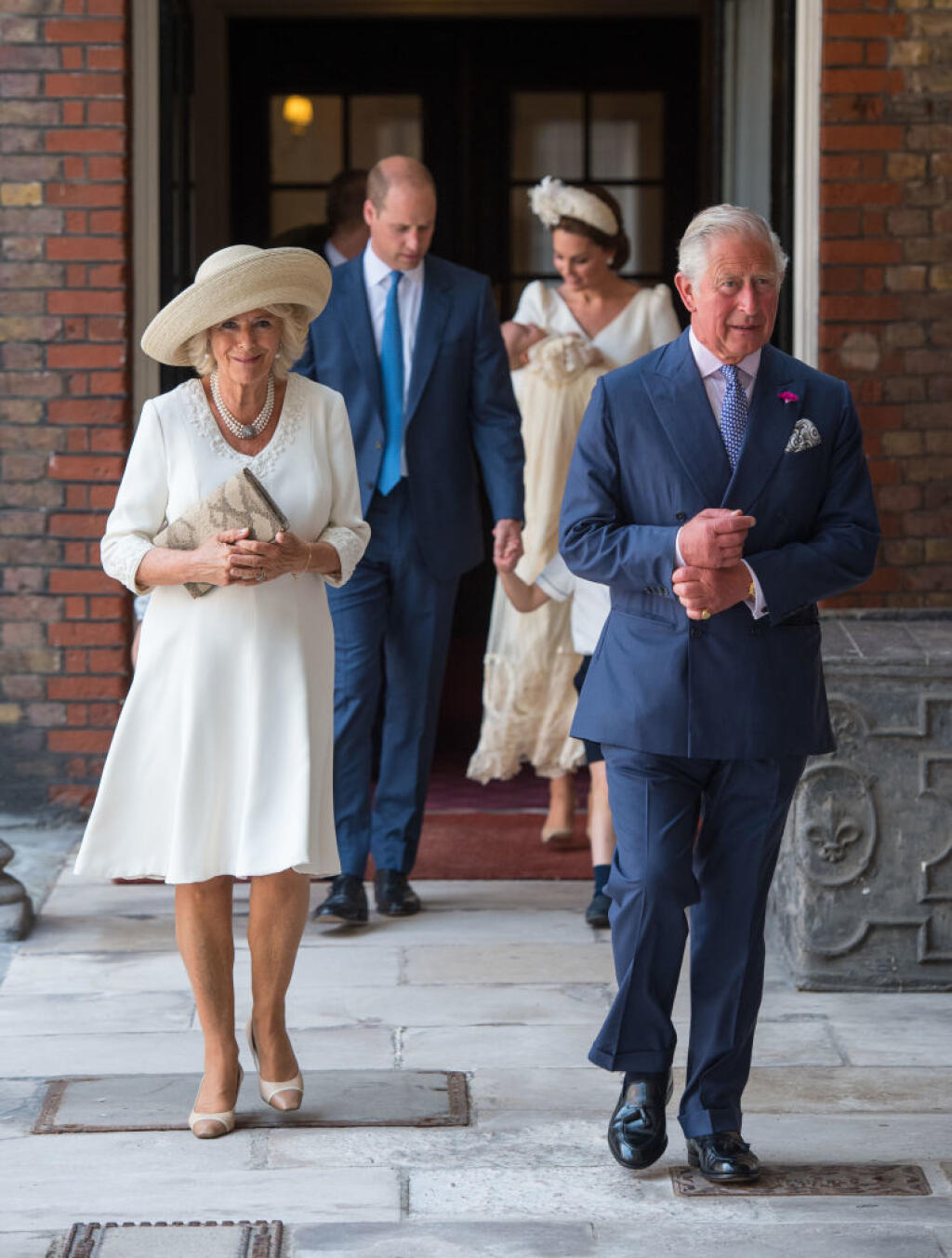 LONDON, ENGLAND - JULY 09: Britain's Prince Charles, Prince of Wales (R) and Britain's Camilla, Duchess of Cornwall attend the christening of Prince Louis at the Chapel Royal, St James's Palace on July 09, 2018 in London, England. (Photo by Dominic Lipinski - WPA Pool/Getty Images)