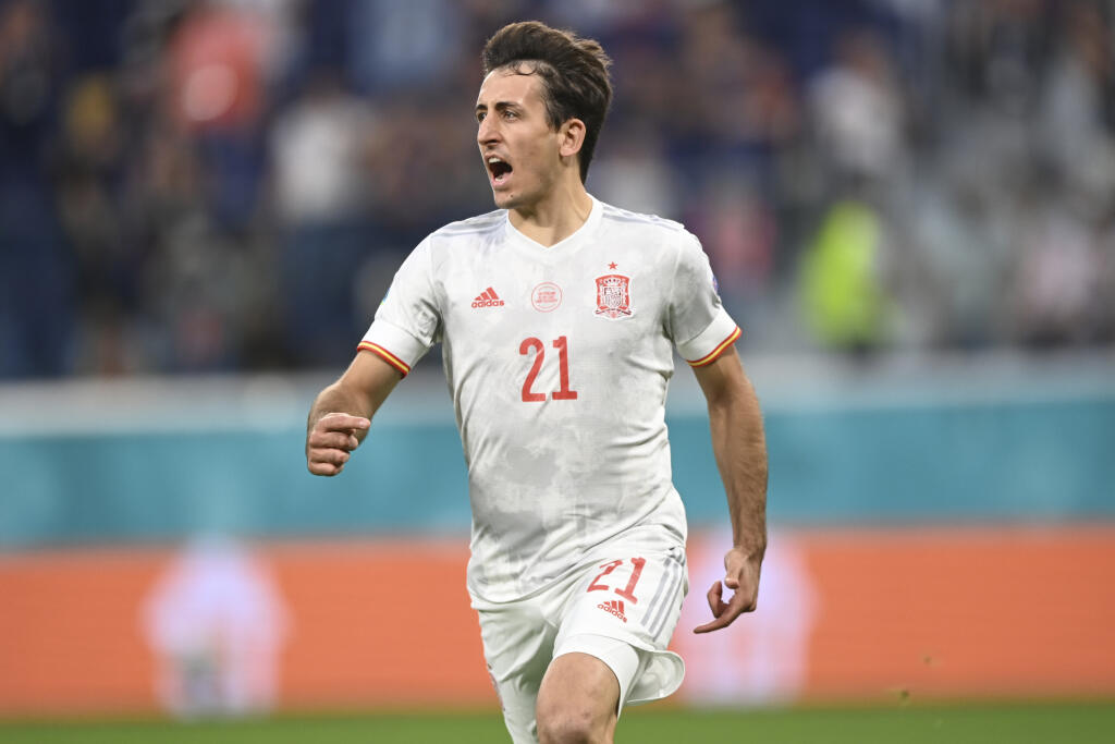 JB 47 Petrohrad - Španielsky hráč Mikel Oyarzabal oslavuje víťazný gól z penalty v zápase štvrťfinále Švajčiarsko - Španielsko na EURO 2020 vo futbale v Petrohrade 2. júla 2021. FOTO TASR/AP
Spain's Mikel Oyarzabal celebrates his decisive goal in the penalty shootout, during the Euro 2020 soccer championship quarterfinal match between Switzerland and Spain, at the Saint Petersburg stadium in Saint Petersburg, Friday, July 2, 2021. (Kirill Kudryavtsev, Pool via AP)