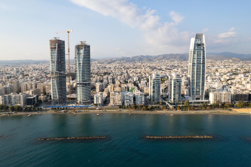 Drone,Aerial,View,Of,Waterfront,Of,Modern,Coastal,City,With