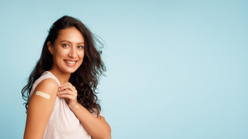 Coronavirus,Vaccination,Advertisement.,Happy,Vaccinated,Woman,Showing,Arm,With,Plaster