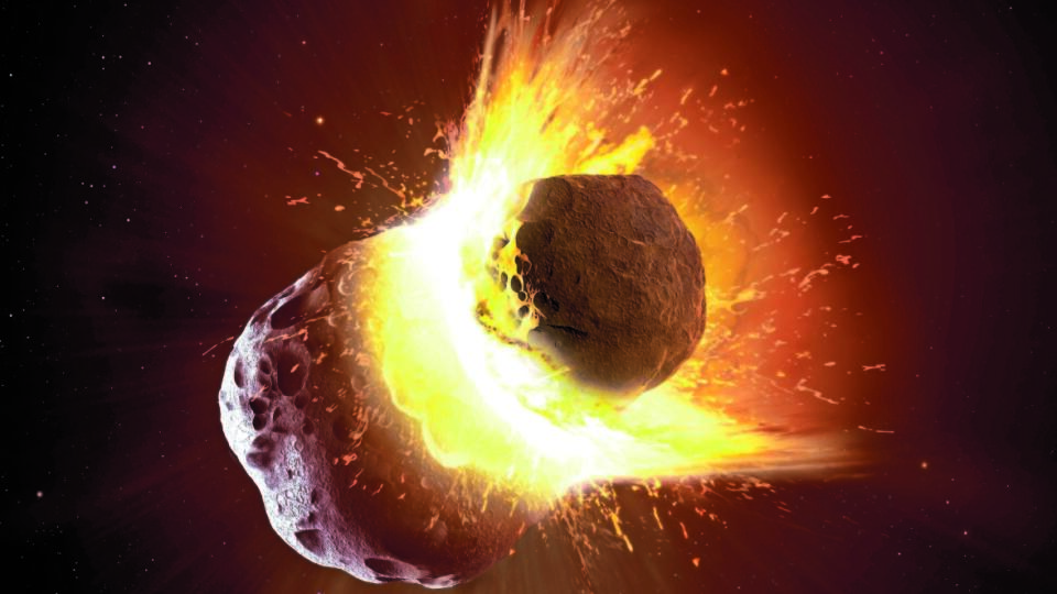 TOMU SA HOVORÍ ZRÁŽKA Kozmické bombardovanie spôsobili trosky po kolízii dvoch obrovských asteroidov.