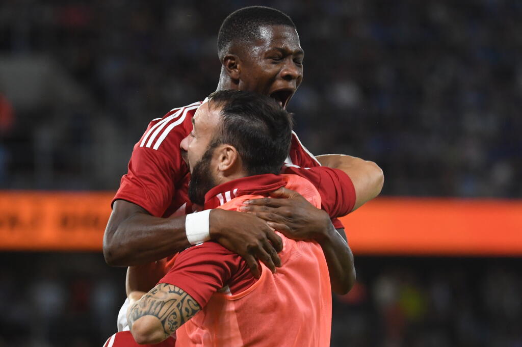 Na snímke hráč Aguibou Camara (Olympiakos) sa teší z gólu v predĺžení počas odvetného zápasu 3. predkola Európskej ligy medzi ŠK Slovan Bratislava - FC Olympiakos Pireus 11. augusta 2022 v Bratislave. FOTO TASR - Martin Baumann