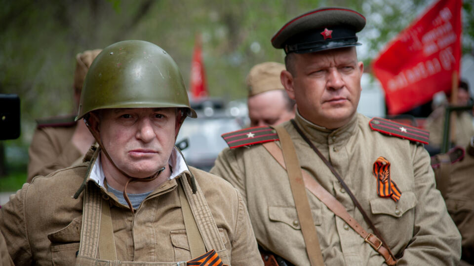 Actors in the military uniform of the Soviet Army during the