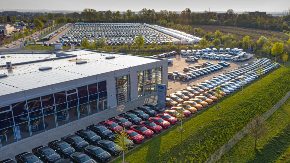 Aerial,View,Of,A,Ford,Distribution,Centre,,New,Cars,Parked