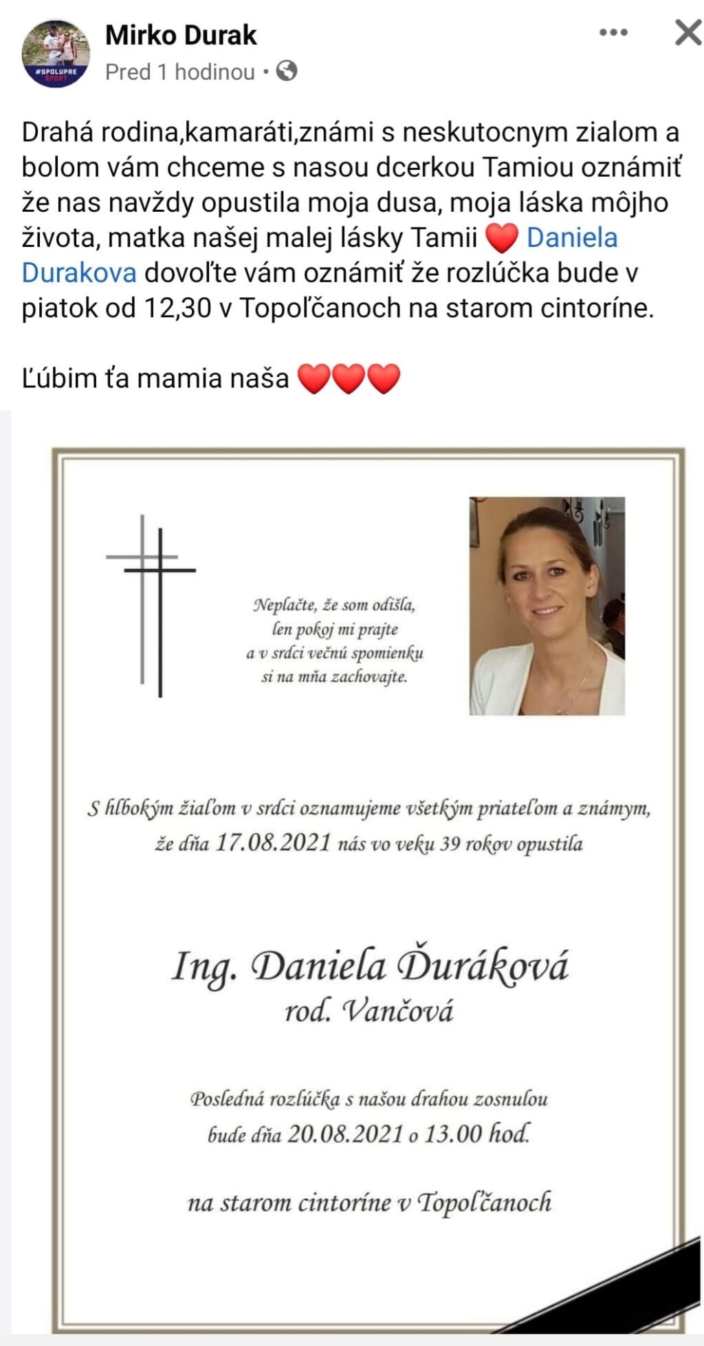AJ takýto dojímavý odkaz zanechal bývalý hokejista svojej milovanej manželke na sociálnej sieti.