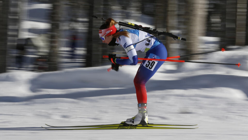 WA 66 Pokljuka - Slovenka Paulína Fialková počas šprintu žien na 7,5 km na majstrovstvách sveta v biatlone v slovinskej Pokljuke v sobotu 13. februára 2021. FOTO TASR/AP
Slovakia's Paulina Fialkova competes during the women's 7,5 km sprint competition at the World Championships Biathlon event in Pokljuka, Slovenia, Saturday, Feb. 13, 2021. (AP Photo/Darko Bandic)