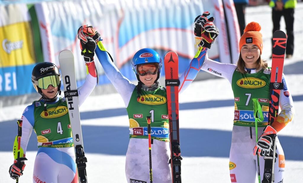 Trojica najlepších z pretekov v obrovskom slalome v rakúskom Soldene.
