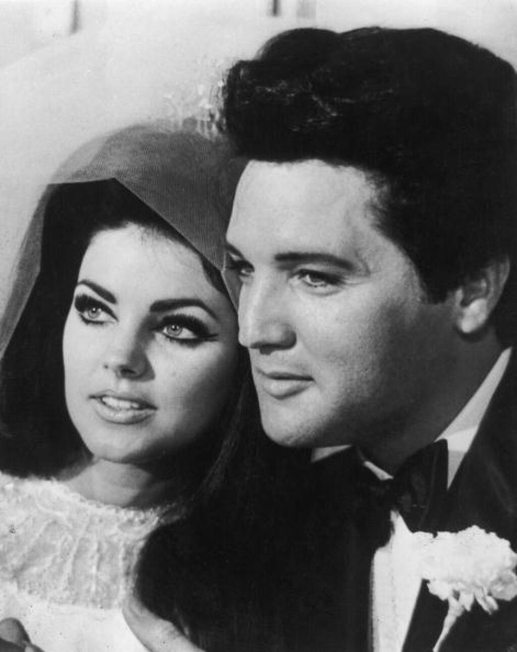 1st May 1967: American rock n' roll singer and actor Elvis Presley (1935 - 1977) with his bride Priscilla Beaulieu after their wedding in Las Vegas. (Photo by Keystone/Getty Images)