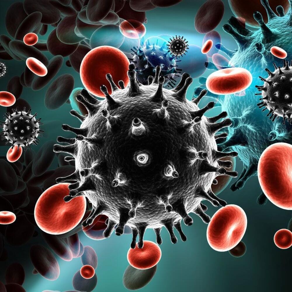 Digitálna ilustrácia vírusu HIV v krvnom riečisku.