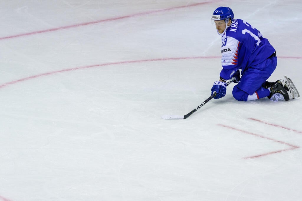Na snímke Michal Krištof počas zápasu A skupiny hokejových Majstrovstiev sveta IIHF 2019 medzi reprezentáciami Slovenska a Kanady.