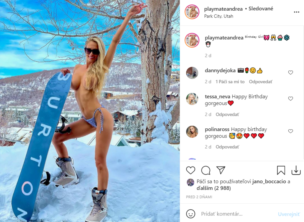 Andrea Járová sa pochválila odvážnym záberom. Na snowboard
