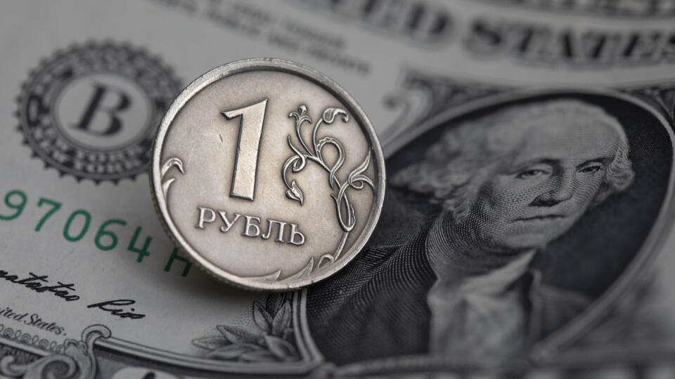 Dollar Banknote And One Ruble Coin