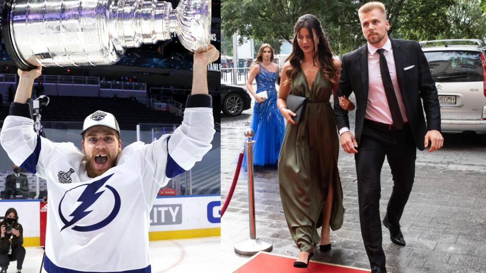 Slovenský hokejista Erik Černák so Stanleyho pohárom, z ktorého mala radosť aj jeho krásna sestra Simona. Tú môžu nášmu obrancovi mnohí fanúšikovia len ticho závidieť.