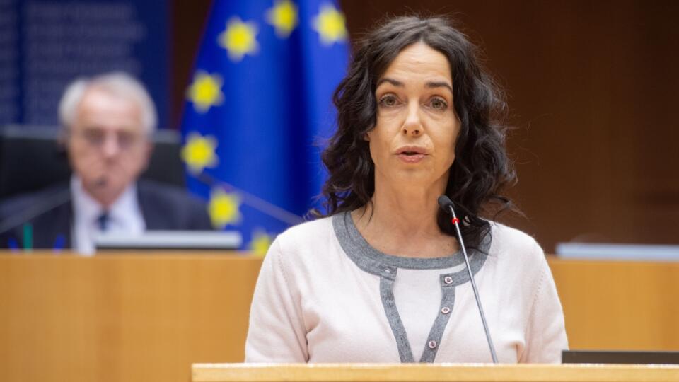 Poslankyňa Európskeho parlamentu Miriam Lexmann (KDH/EĽS) počas rokovania za rečníckym pultom