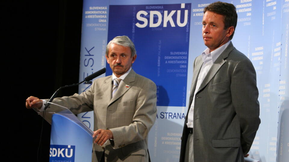 tlacovka SDKU, Mikulas Dzurinda, Ivan MIklos;9.8.2007;foto: Miso Veselsky