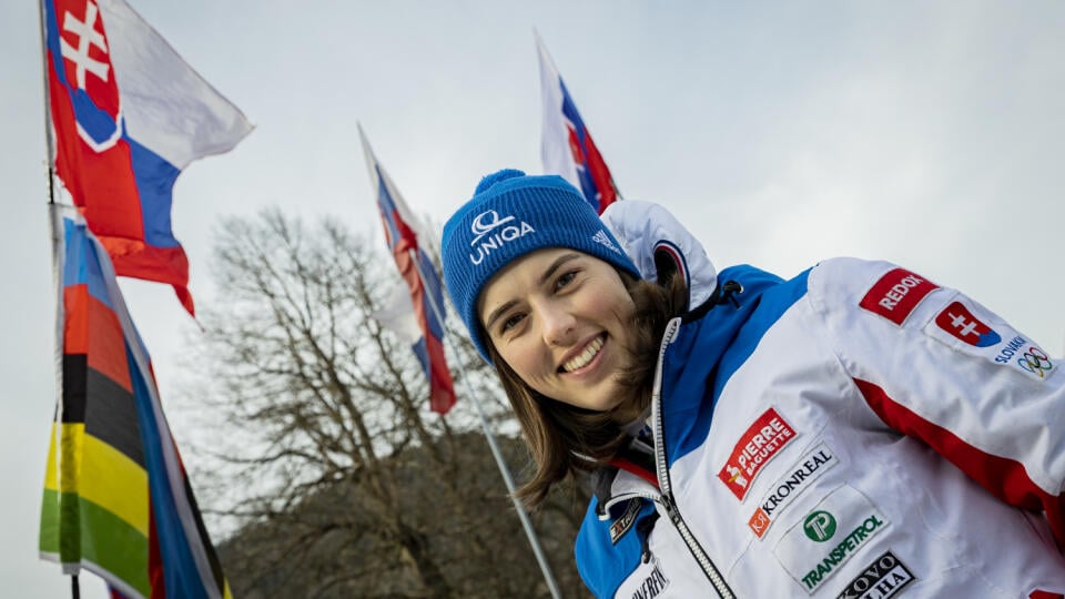 Na snímke Petra Vlhová v cieli druhého kola pretekov slalomu Svetového pohára v alpskom lyžovaní žien v Kranjskej Gore.