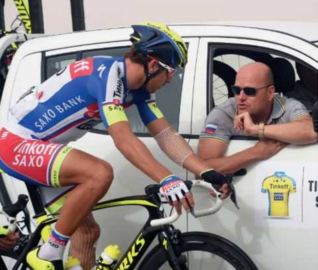 Na snímke tímový manažér Tinkoff-Saxo Bjarne Riis a Peter Sagan.