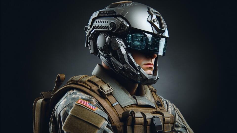 An,American,Soldier,With,A,Futuristic,Helmet,On,His,Head