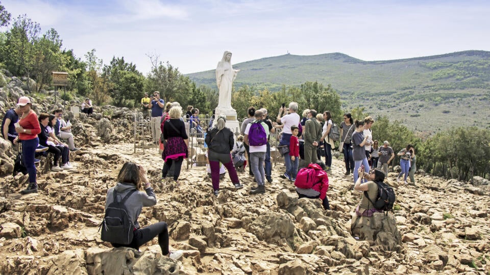 MEDJUGORJE, BOSNIA AND HERZEGOVINA - APRIL 21: Apparition hill Podbrdo of the Virgin Mary on April 21, 2019 in Medjugorje, Bosnia and Herzegovina. 