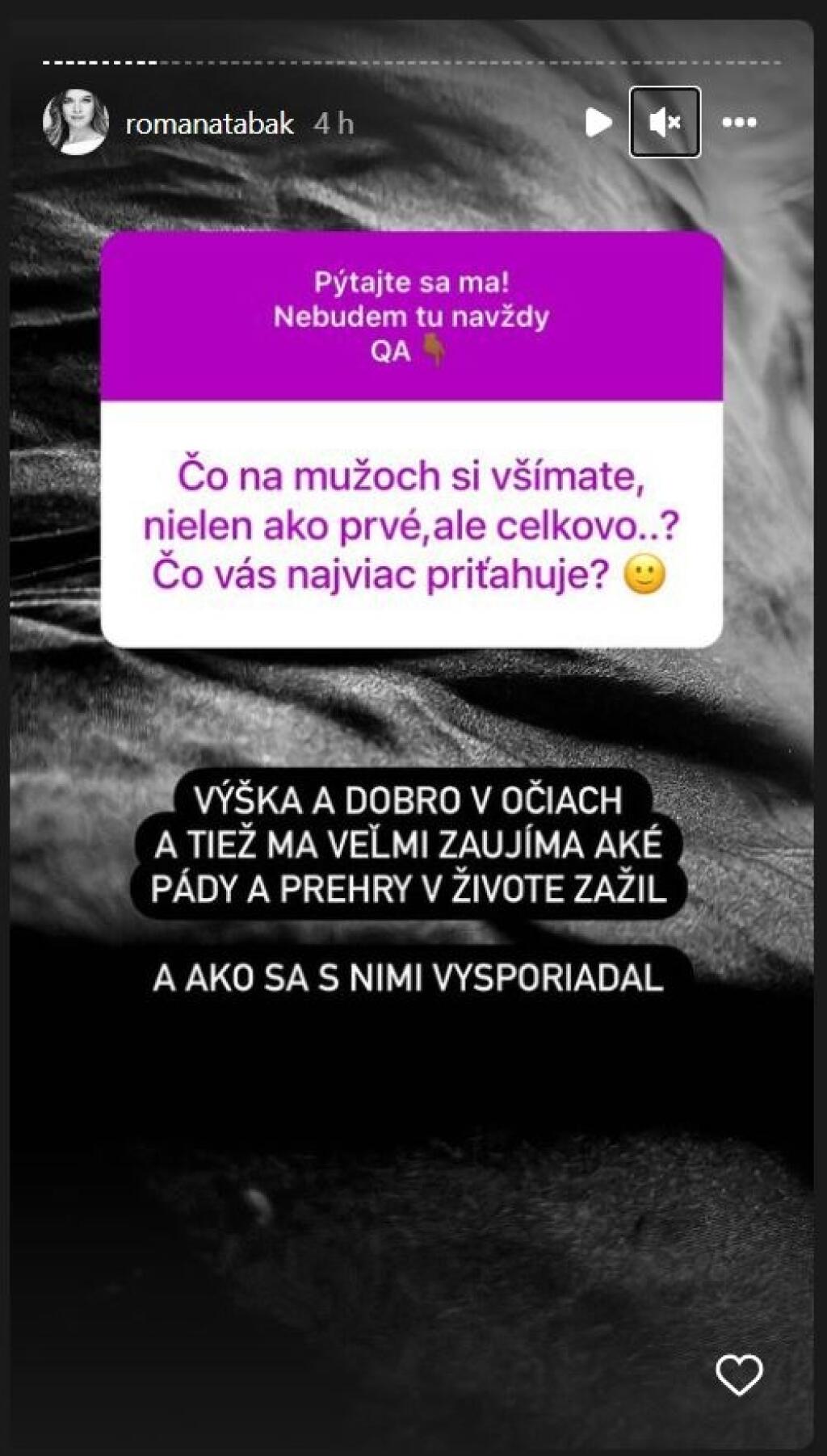 Odhodlala sa k úprimnej spovedi. Bývalá tenistka a dnes poslankyňa parlamentu Romana Tabák odpovedala fanúšikom na instagrame na ich zvedavé otázky a odhalila poriadne pikantnosti.
