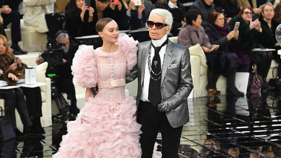 PARIS, FRANCE - JANUARY 24:  Lily-Rose Depp and Karl Lagerfeld walk the runway during the Chanel  Spring Summer 2017 show as part of Paris Fashion Week on January 24, 2017 in Paris, France.  (Photo by Pascal Le Segretain/Getty Images)