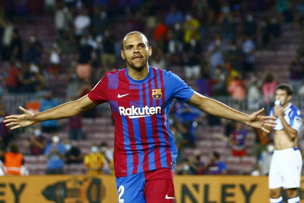 KK21 Barcelona - Futbalista Martin Braithwaite z FC Barcelony sa teší z gólu počas zápasu 1. kola španielskej La Ligy FC Barcelona - Real Sociedad San Sebastian 15. augusta 2021 v Barcelone. FOTO TASR/AP