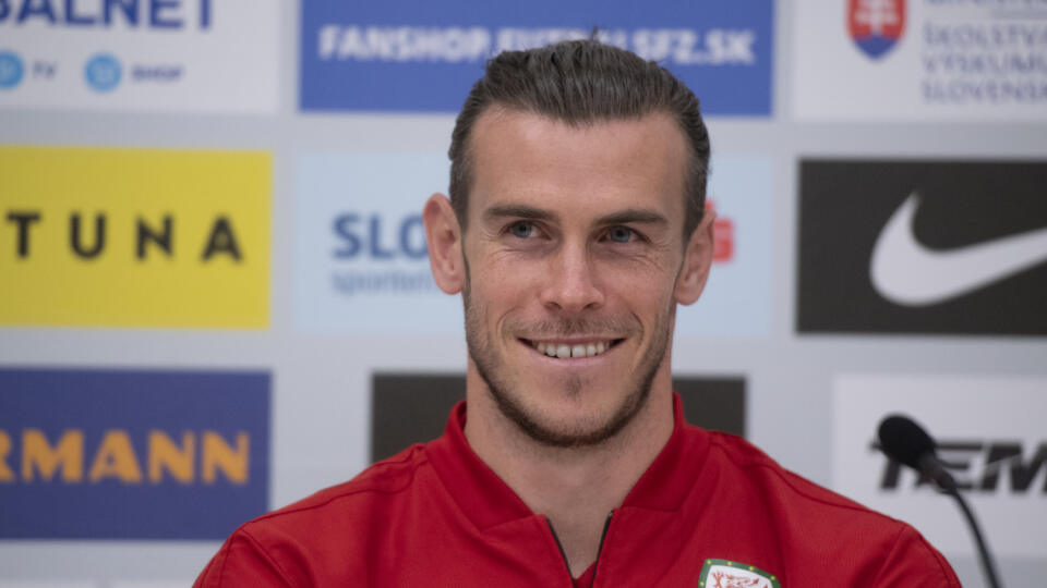 Na snímke útočník futbalovej reprezentácie Walesu Gareth Bale na tlačovej konferencii pred kvalifikačným zápasom na EURO 2020 Slovensko - Wales v Bratislave 9. októbra 2019. FOTO TASR - Pavel Neubauer