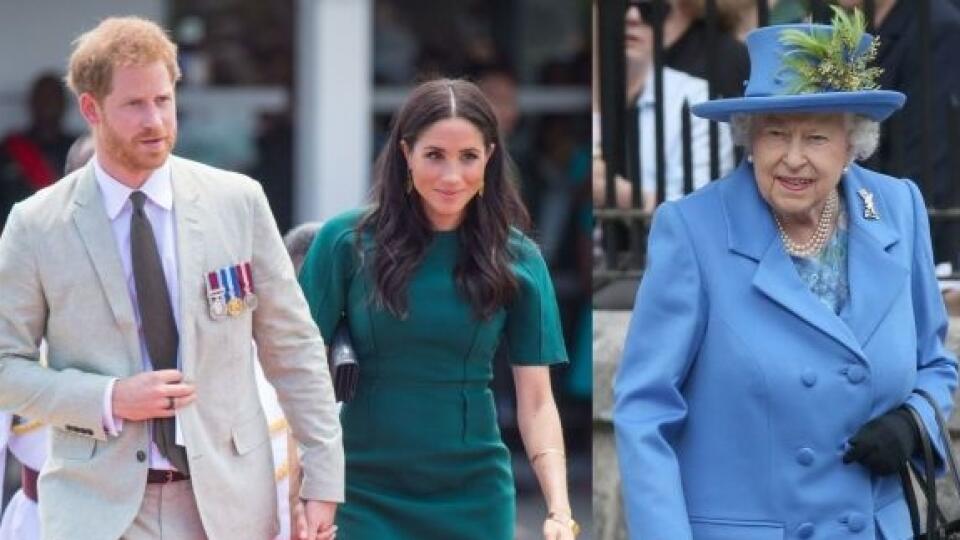 Princ Harry, vojvodkyňa Meghan, kráľovná Alžbeta II.