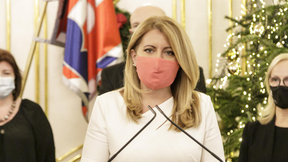 Na snímke uprostred prezidentka SR Zuzana Čaputová po stretnutí so slovenskymi vedcami v Bratislave 15. decembra 2020. FOTO TASR – Dano Veselský