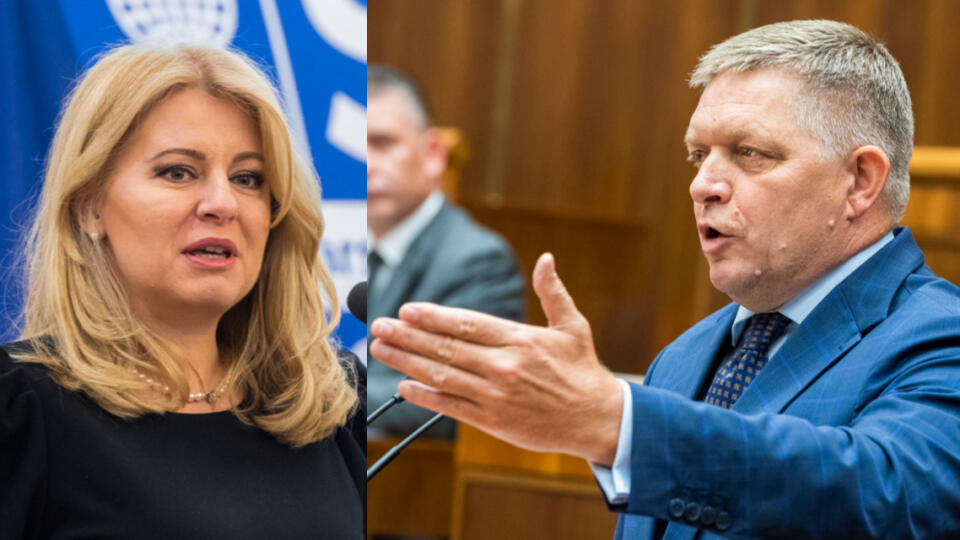 Na kombosnímke zľava prezidentka SR Zuzana Čaputová a šéf strany Smer-SD Robert-Fico.