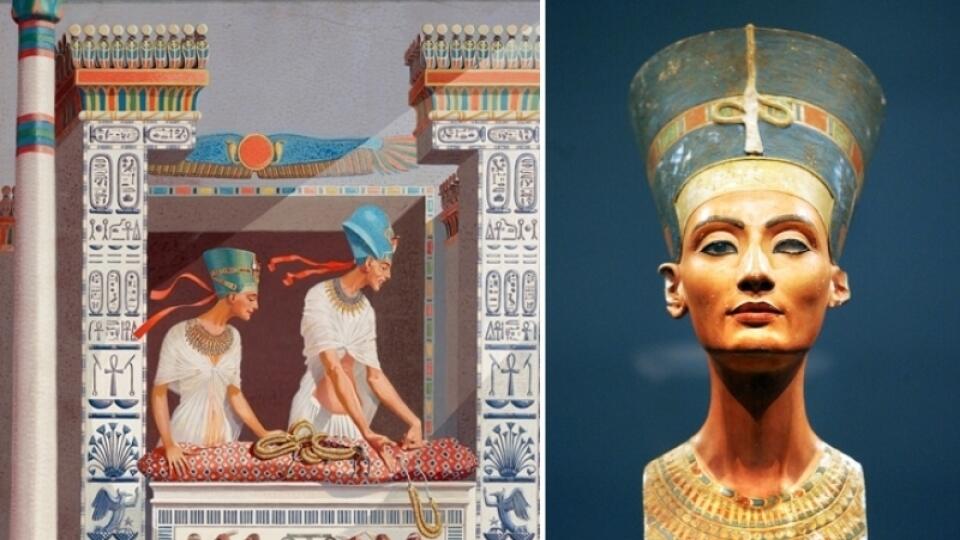 Tvár Nefertiti sa stala ideálom ženskej krásy. Vľavo Achnaton a Nefertiti v predstavách miestnych umelcov.