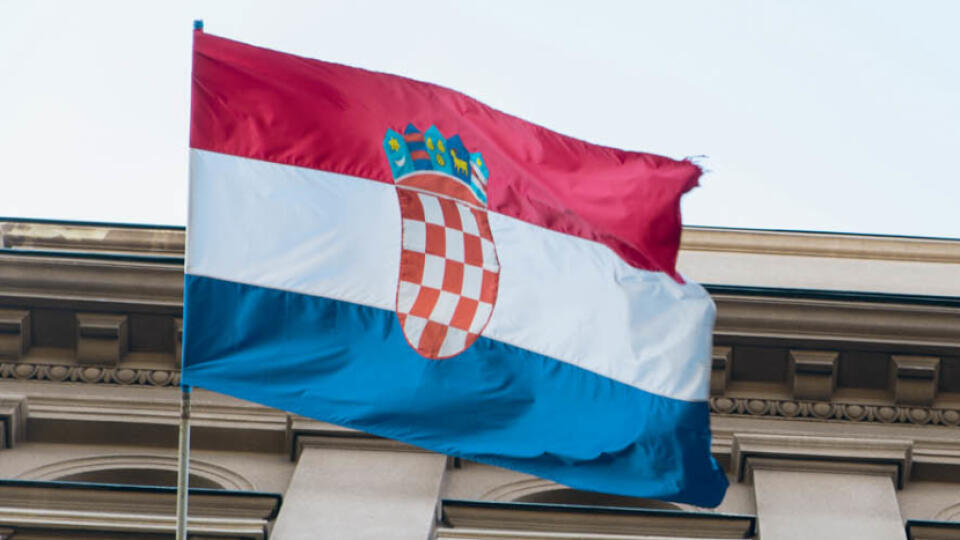 ZAGREB, CROATIA - JANUARY 18: Croatian flag with European Union flag on January 18, 2016 in Zagreb, Croatia. (Photo by Lionel Derimais/Corbis via Getty Images)