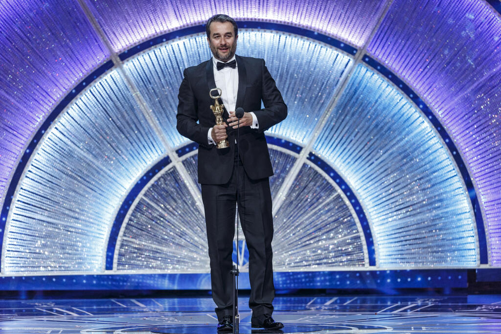 Na snímke Vladimír Kobielsky počas priameho prenosu z galavečera OTO 2019.