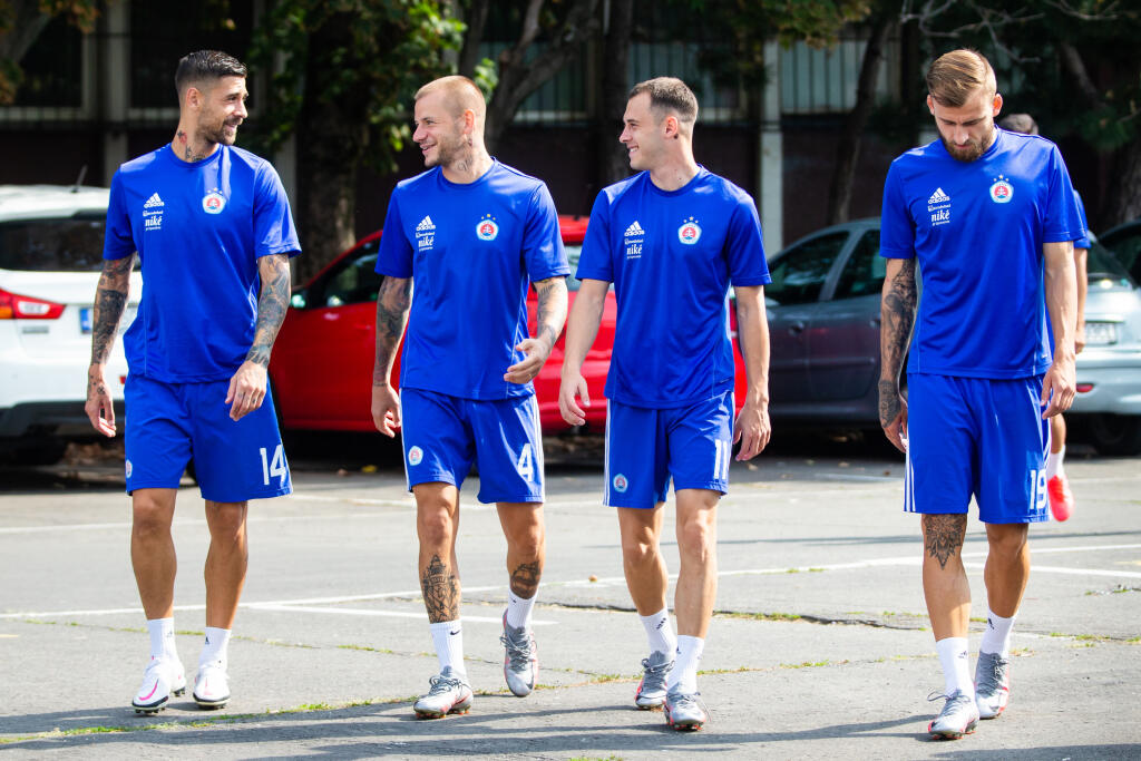 Tréning ŠK Slovan Bratislava. Na snímke Erik Daniel, Vladimír Weiss mladší. a Žan Medved.