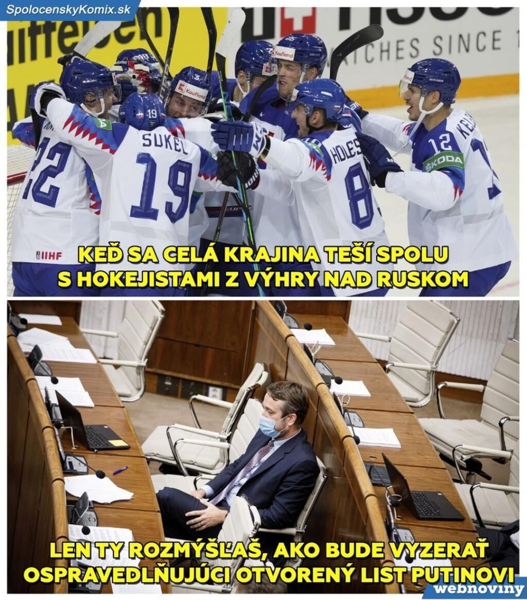 Slovenskí hokejisti zdolali favorizovaných Rusov a satirické stránky vychrlili množstvo vtipov. Uťahovali si v nich aj z našich politikov.