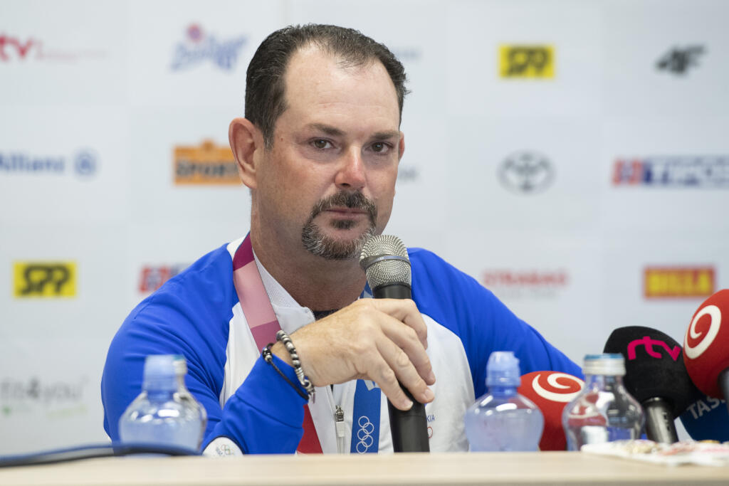 Na snímke strieborný medailista v golfe z XXXII. letných OH v Tokiu Rory Sabbatini počas tlačovej konferencie po návrate do vlasti 3. augusta 2021 v Olympijskom tréningovom centre v Šamoríne. FOTO TASR - Pavel Neubauer