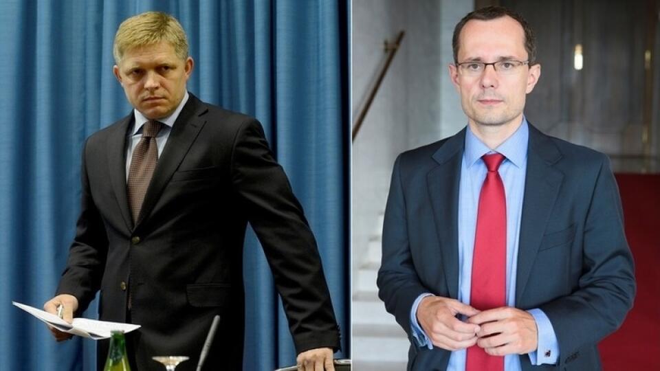 Podľa prieskumu by v druhom kole zabojoval s Robertom Ficom (vľavo) o prezidentský post Radoslav Procházka.