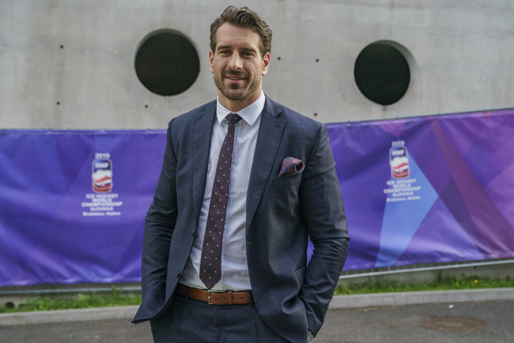 Na snímke bývalý slovenský hokejista Boris Valábik, ktorý pôsobí ako expert v košickom štúdiu RTVS počas zápasov A skupiny hokejových Majstrovstiev sveta IIHF 2019.
